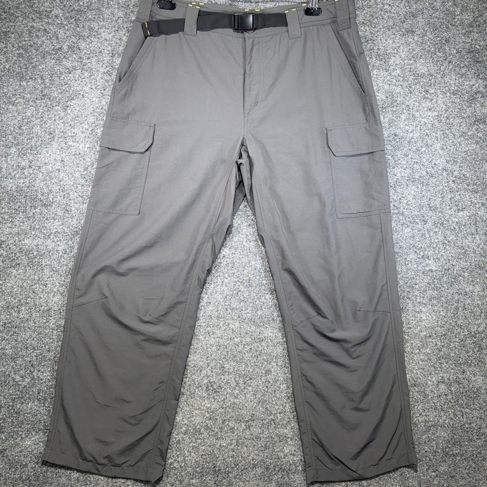 Eddie Bauer First Ascent Guide Cargo Pants Men 36x32 Gray Hiking Outdoor Belted